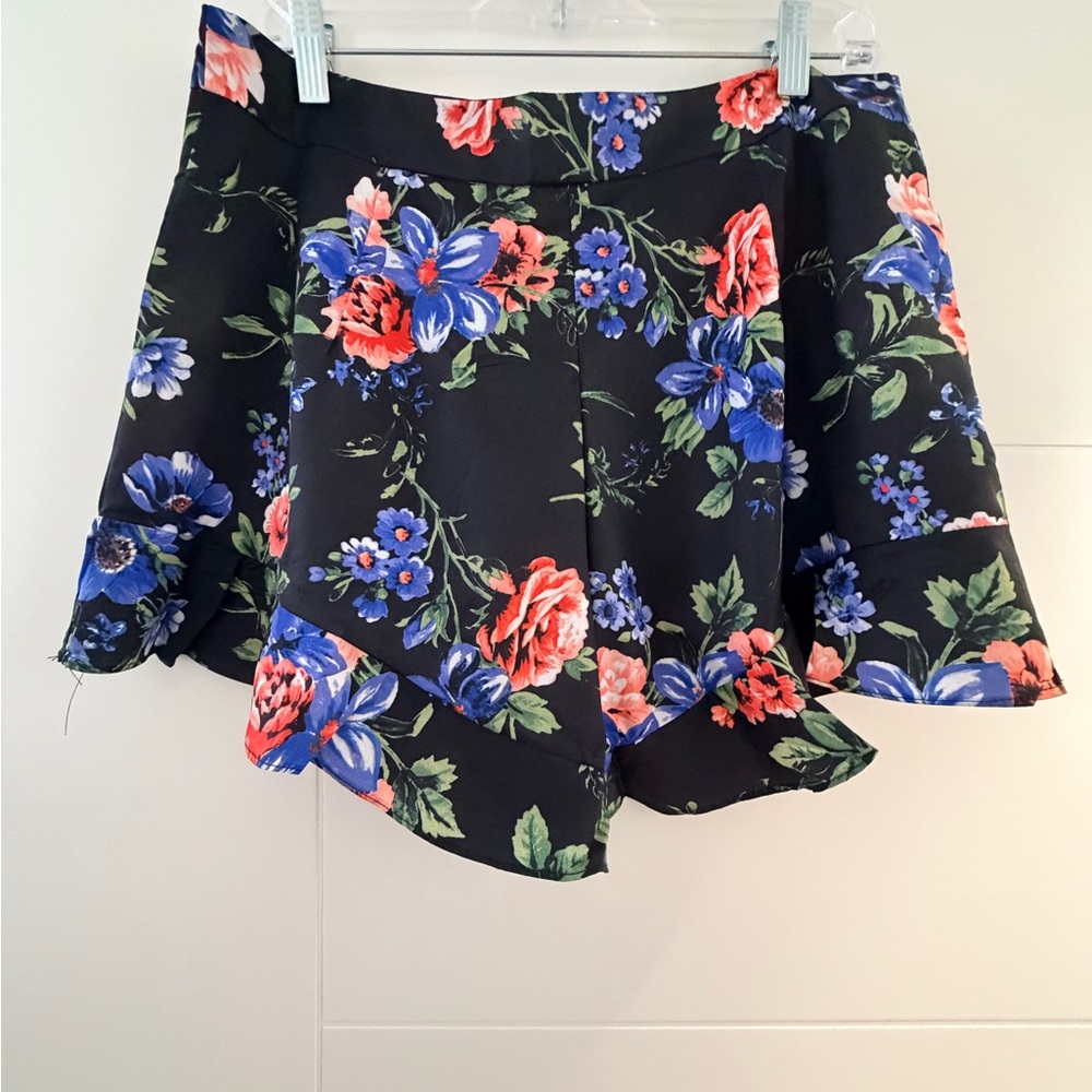 Black Floral Flared Shorts